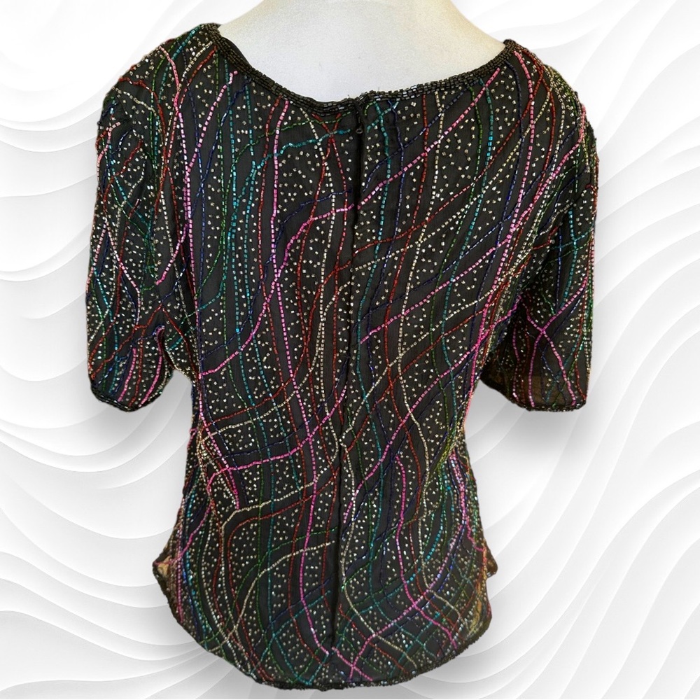 Laurence Kazar Vtg 80’s Hand Beaded Top Size Medium - Picture 3 of 8